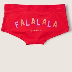 🎄VS PINK S Logo Shortie Red FaLaLaLa Holiday Winter Christmas Carols NWT